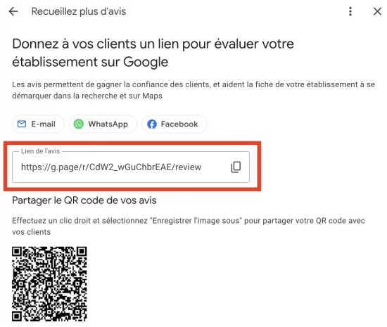 demander plus avis google avec lien