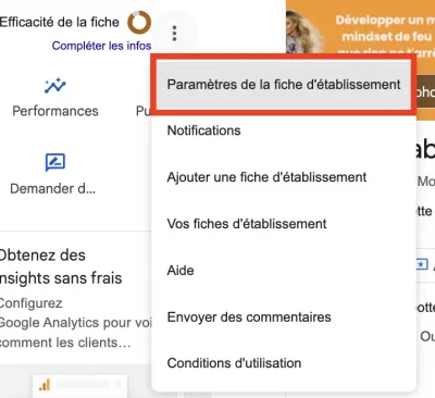 parametre de la fiche etablissement google